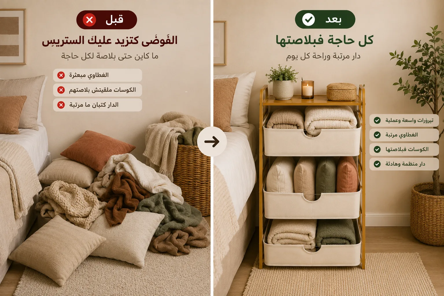استعمال المنظم في غرفة النوم