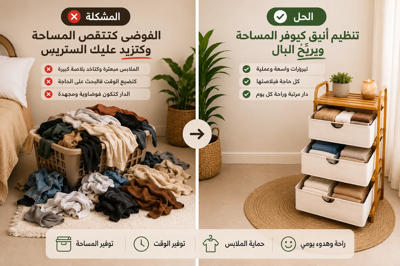 مقارنة قبل وبعد تنظيم المنزل