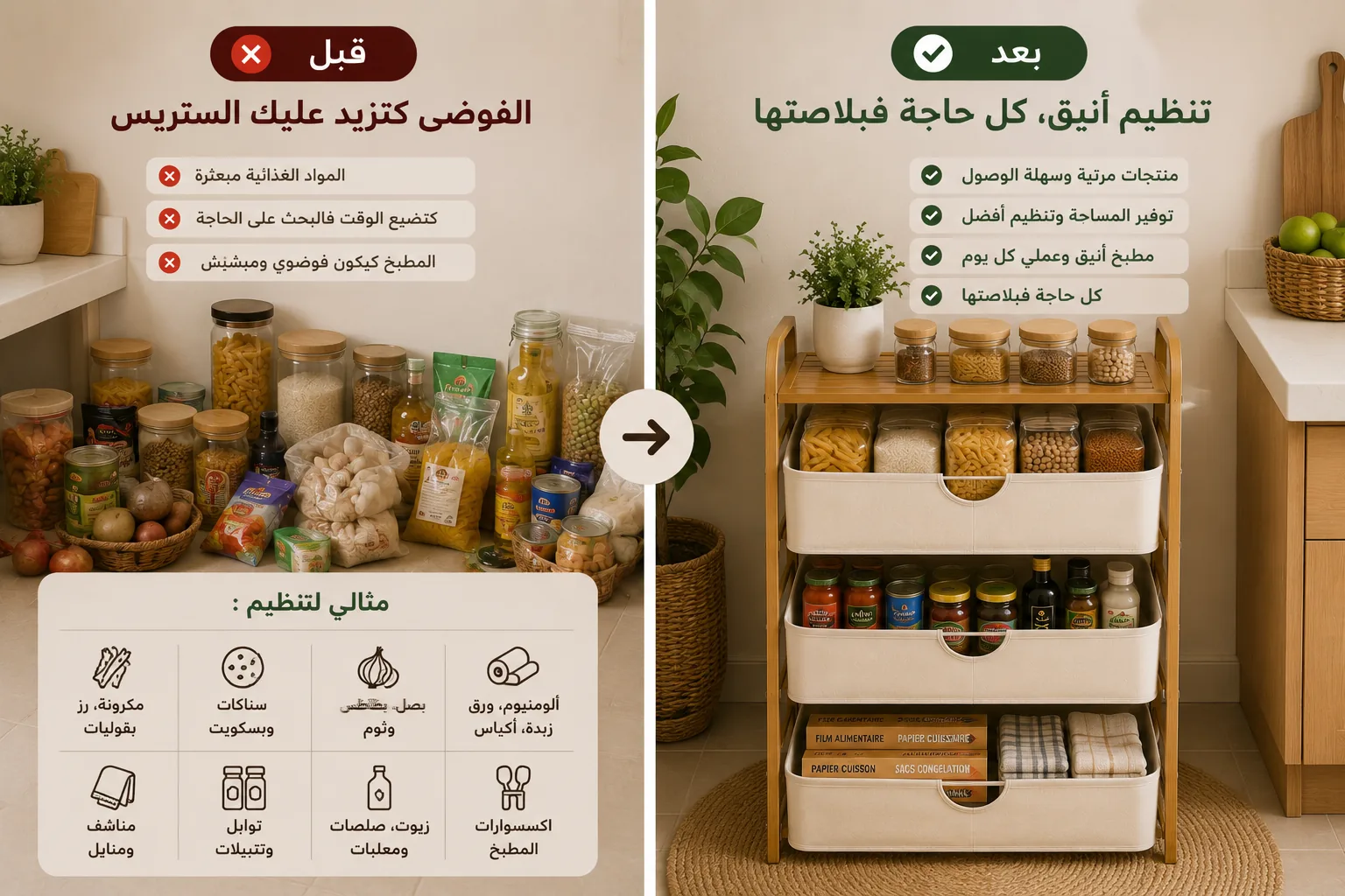 استعمال المنظم في المطبخ