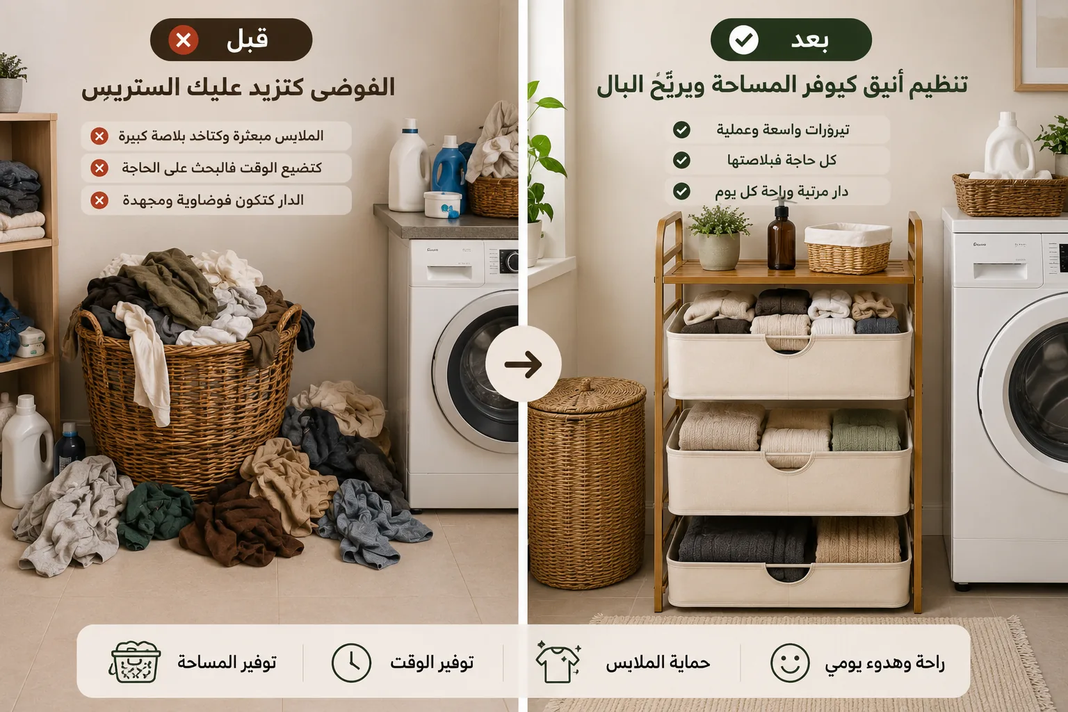 استعمال المنظم في غرفة الغسيل