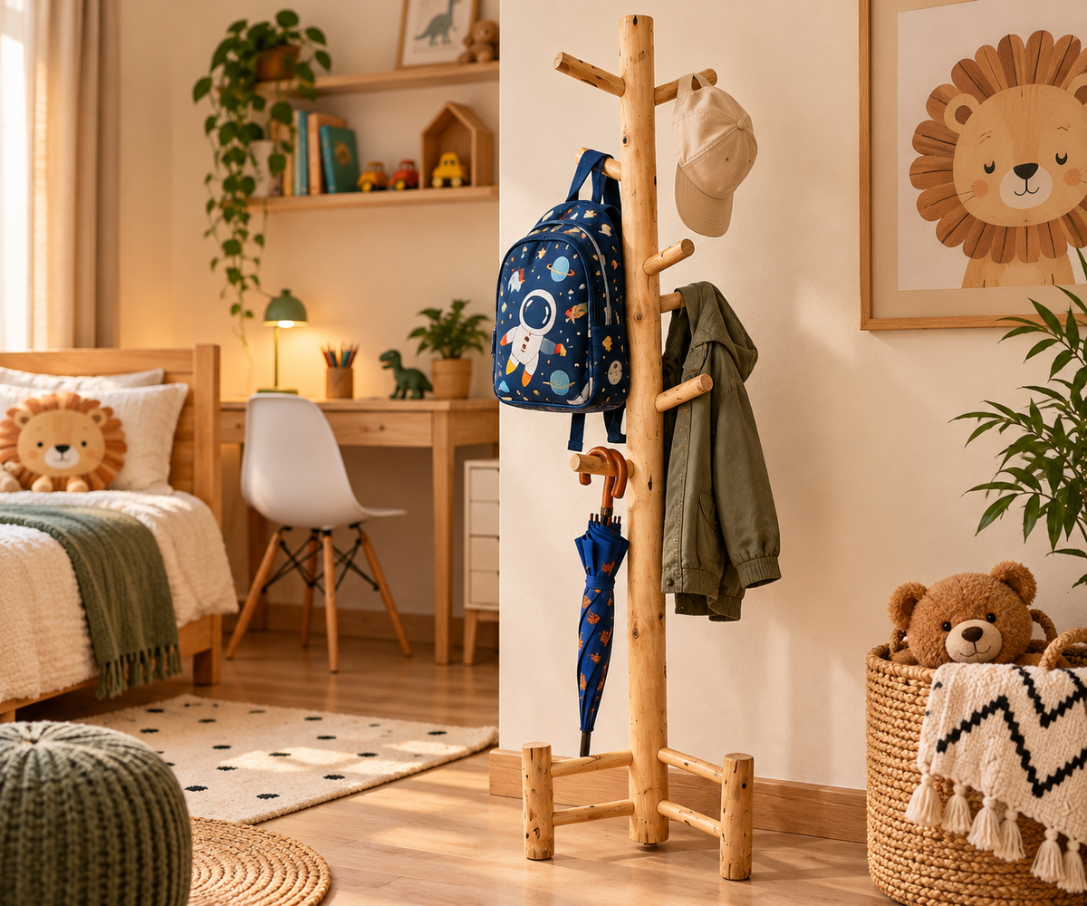 Porte-manteau sur pied en bois naturel – 163 cm