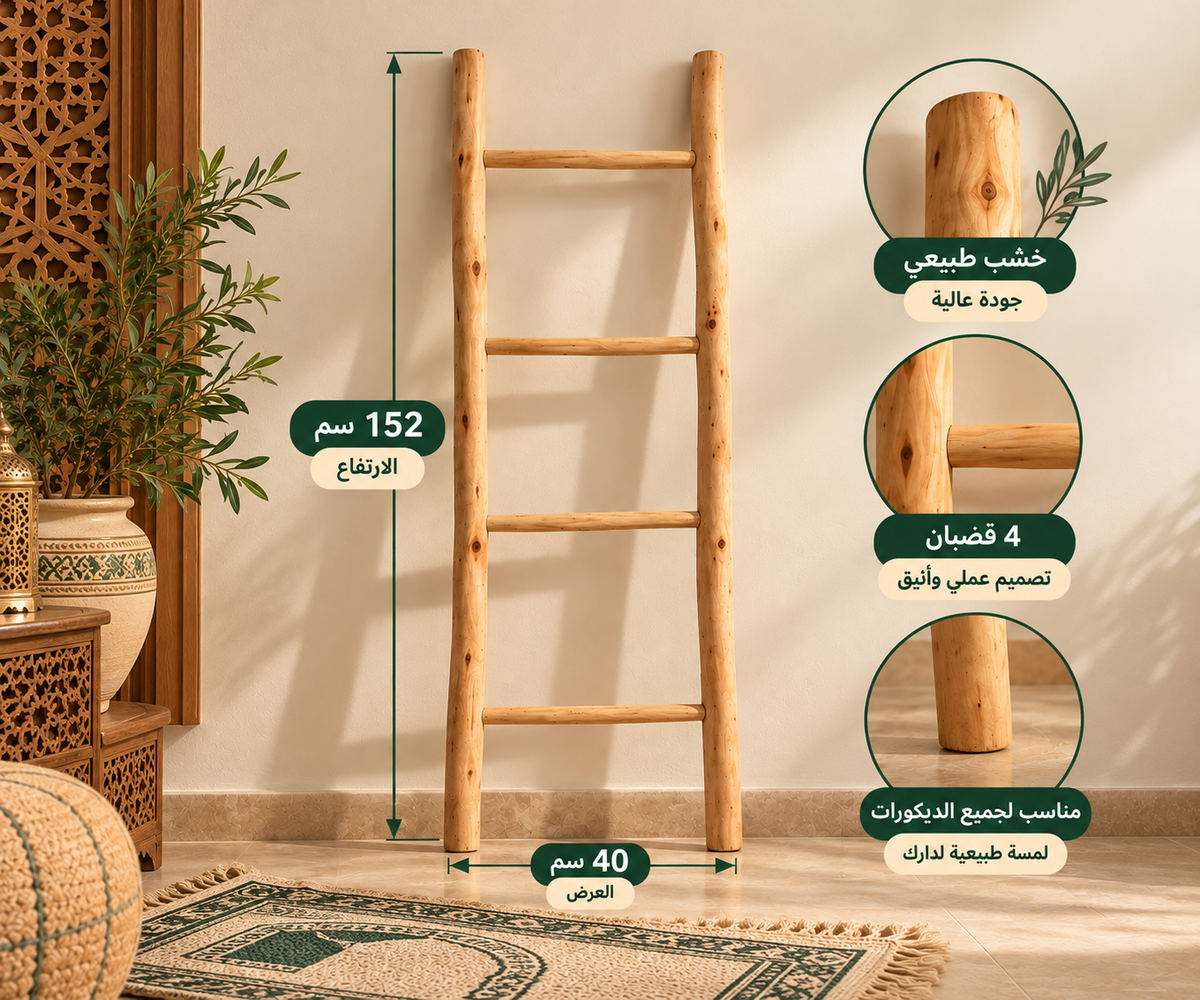 Échelle décorative en bois naturel – 4 barreaux