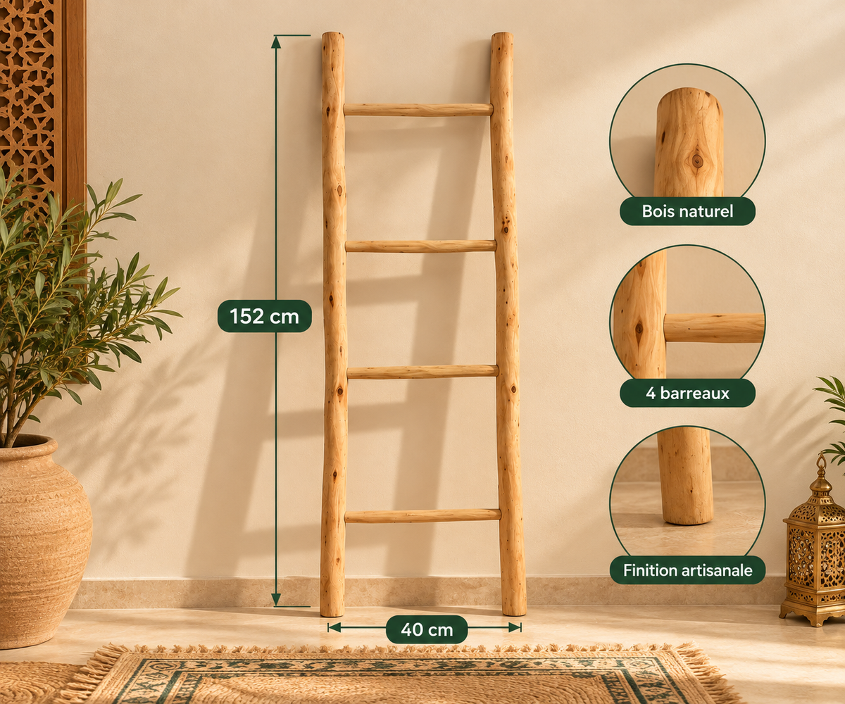 Échelle décorative en bois naturel – 4 barreaux