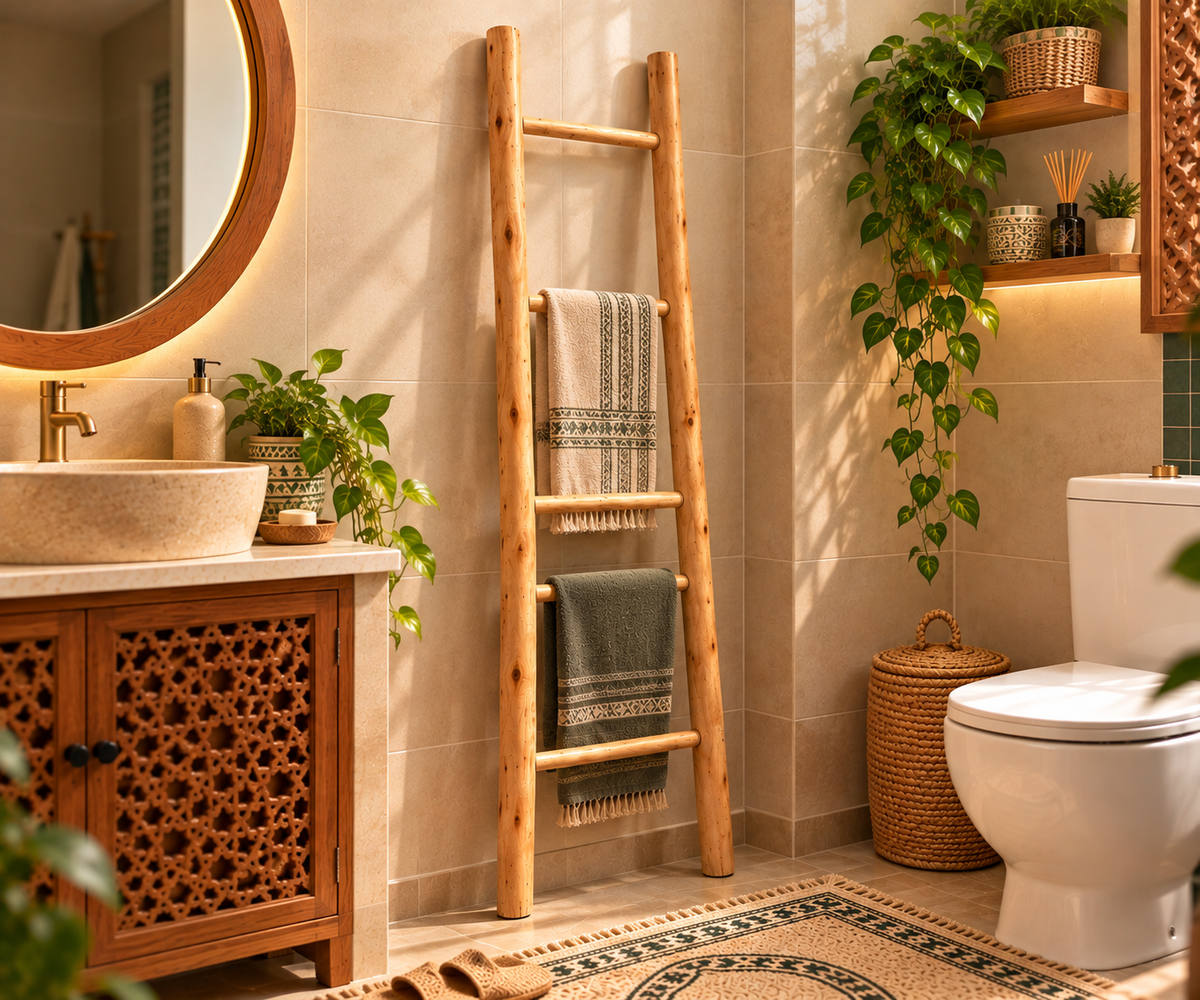 Échelle décorative en bois naturel – 4 barreaux