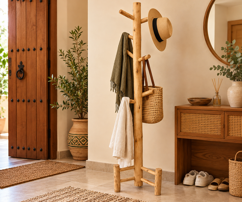 Porte-manteau sur pied en bois naturel – 163 cm