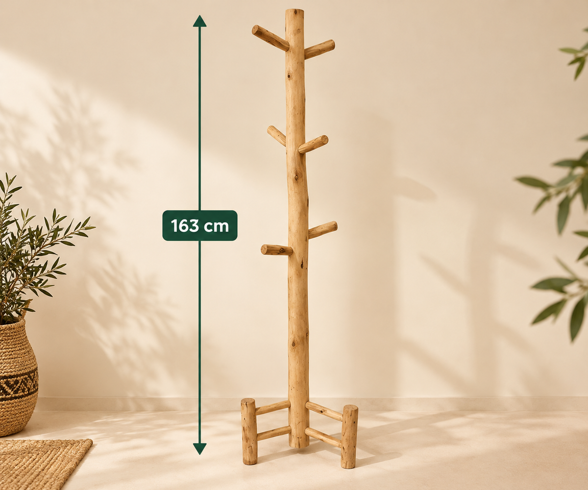 Porte-manteau sur pied en bois naturel – 163 cm