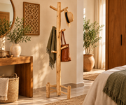 Porte-manteau sur pied en bois naturel – 163 cm